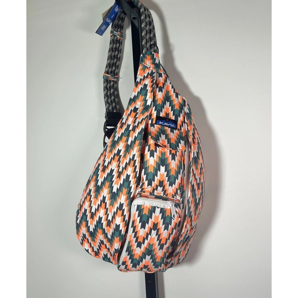 New KAVU Rope Bag Everglade Tile Orange Sling Crossbody Backpack Cotton Canvas